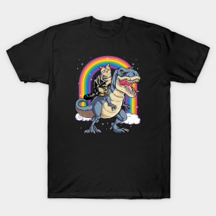 Cat Riding Dinosaur T rex T-Shirt